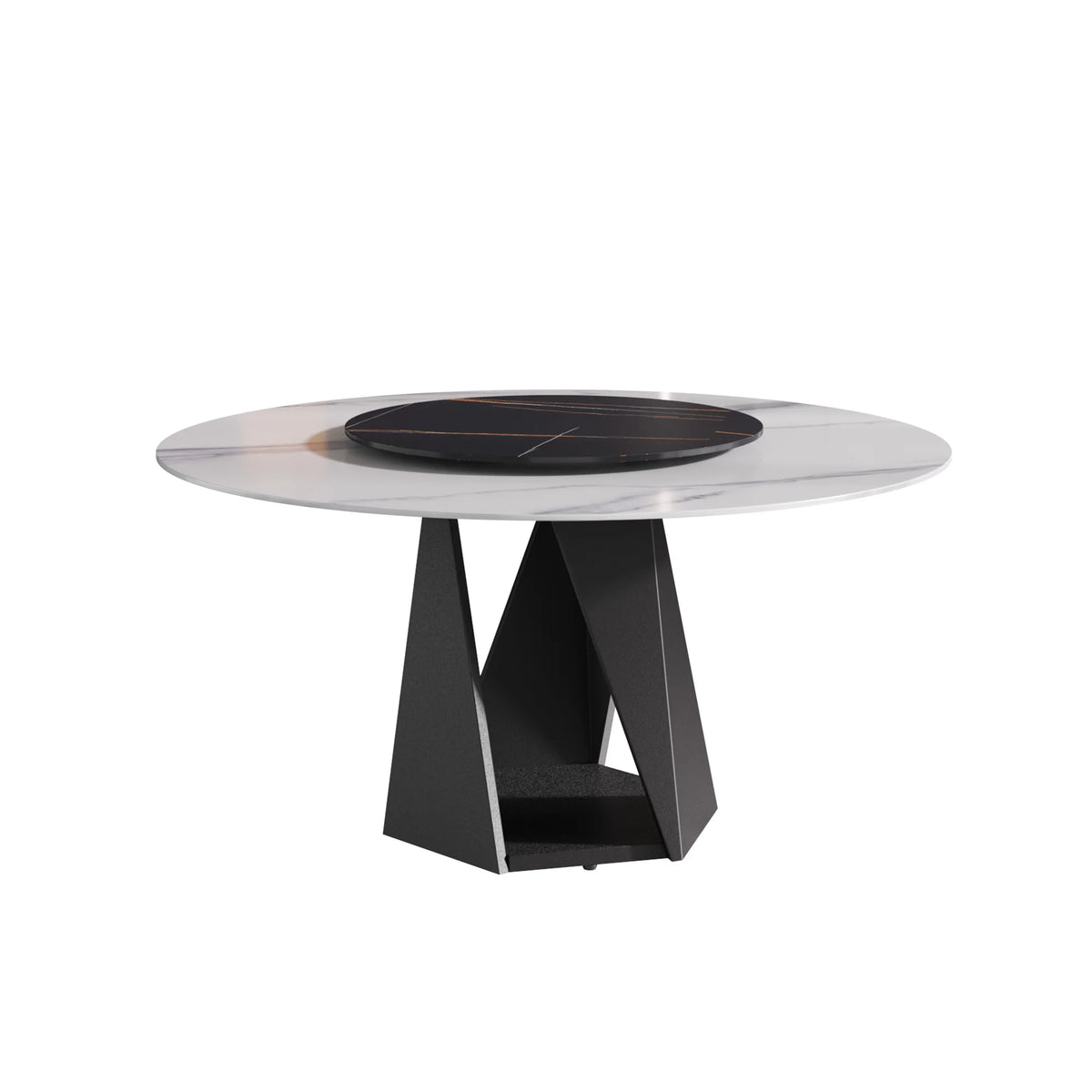 Marbella Sintered Stone Dining Table | 59" White Gloss Round With Lazy Susan Turntable