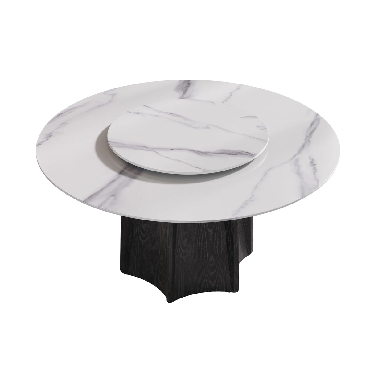 Marbella Sintered Stone Dining Table | 59" White Gloss Round With Lazy Susan Turntable