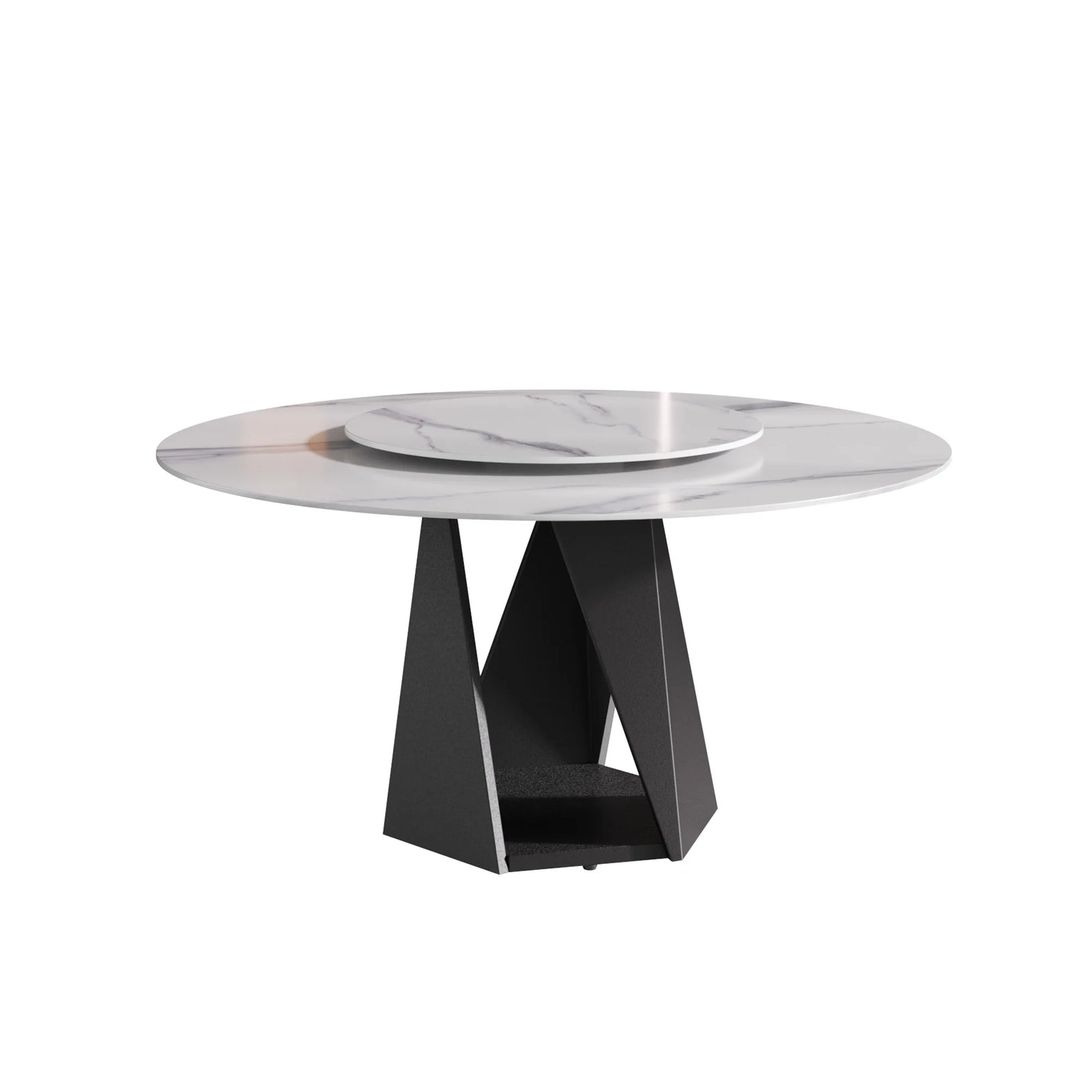 Mesa de comedor Marbella de piedra sinterizada | Redonda de 150 cm (59") en blanco brillante con plato giratorio Lazy Susan