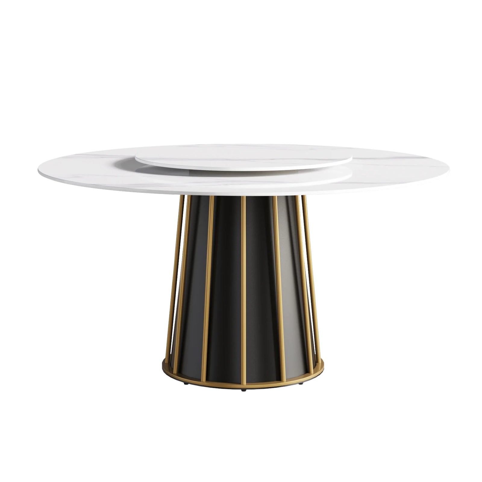 Marbella Sintered Stone Dining Table | 59" White Gloss Round With Lazy Susan Turntable