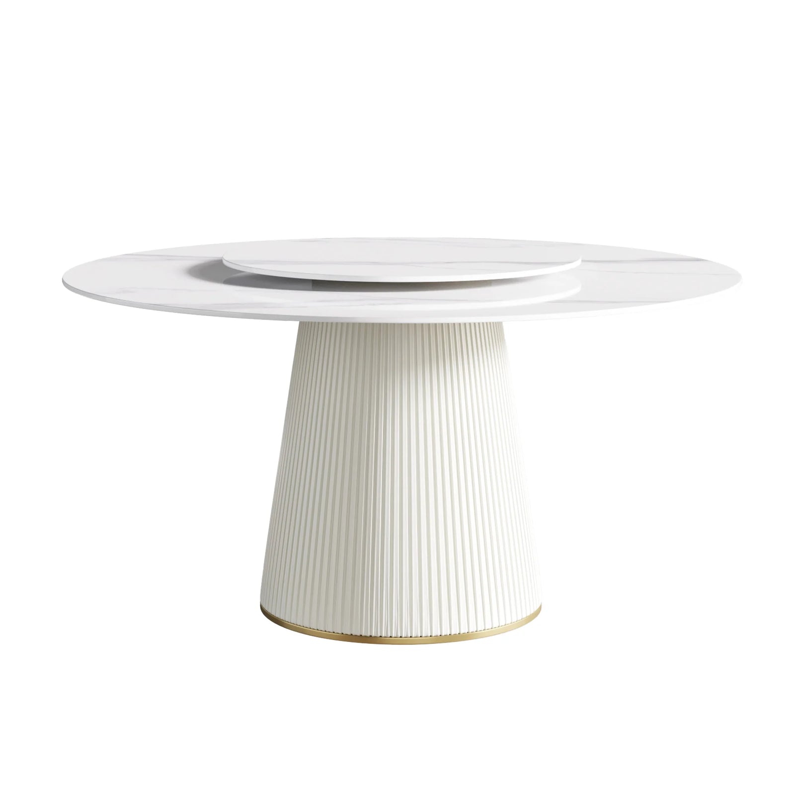 Marbella Sintered Stone Dining Table | 59" White Gloss Round With Lazy Susan Turntable