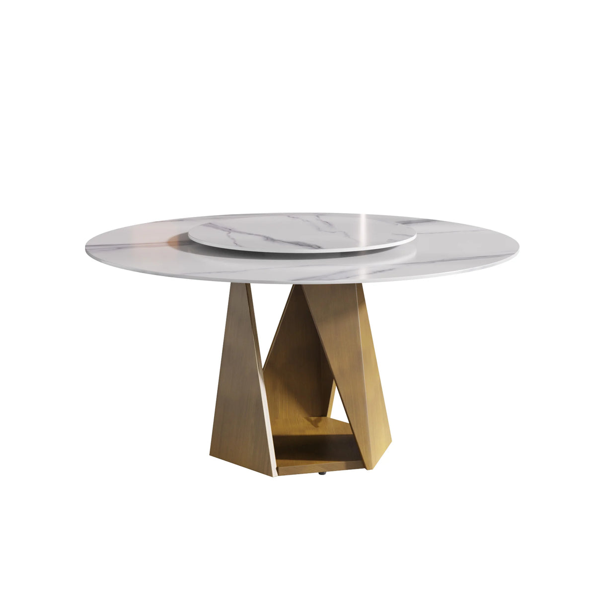 Marbella Sintered Stone Dining Table | 59" White Gloss Round With Lazy Susan Turntable