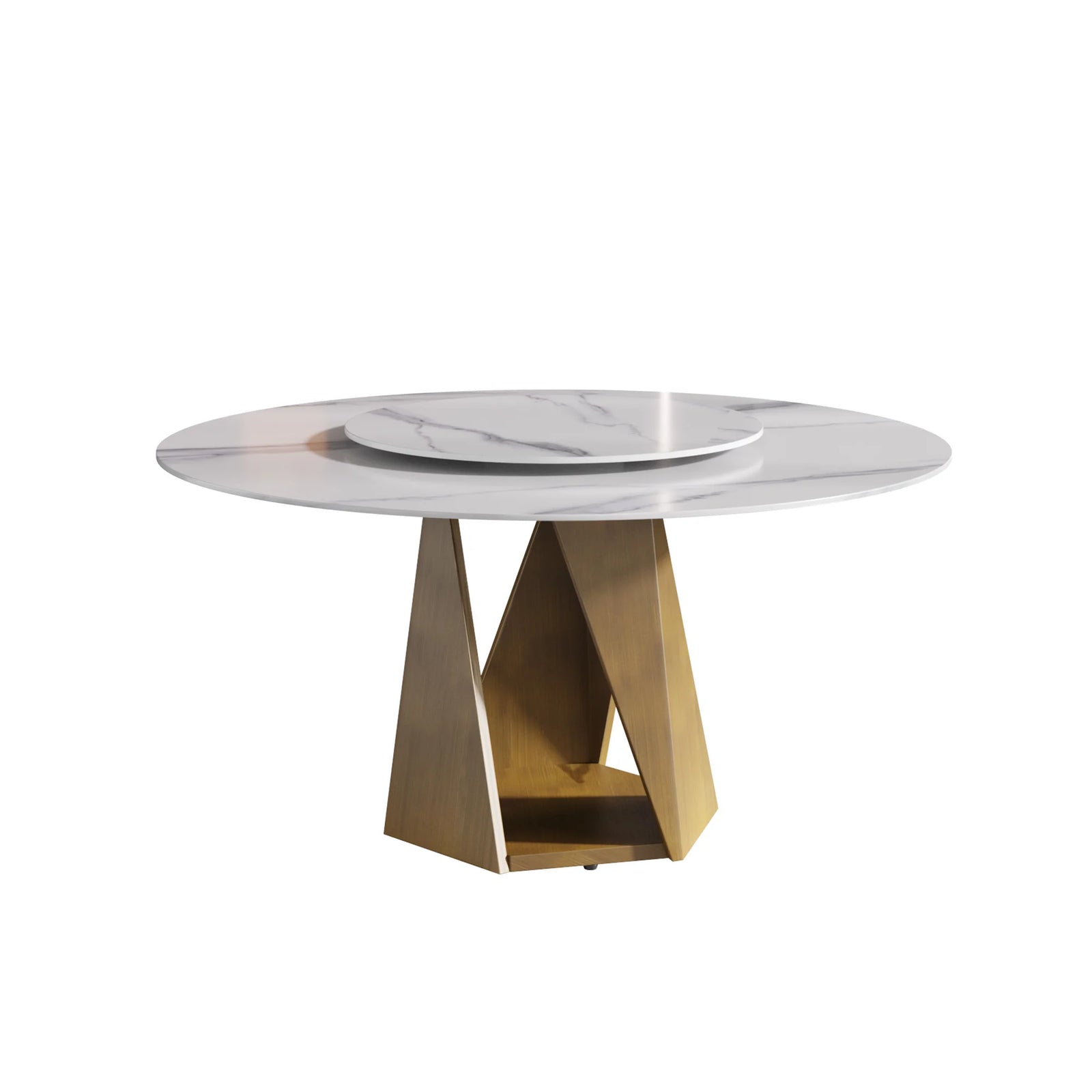 Mesa de comedor Marbella de piedra sinterizada | Redonda de 150 cm (59") en blanco brillante con plato giratorio Lazy Susan