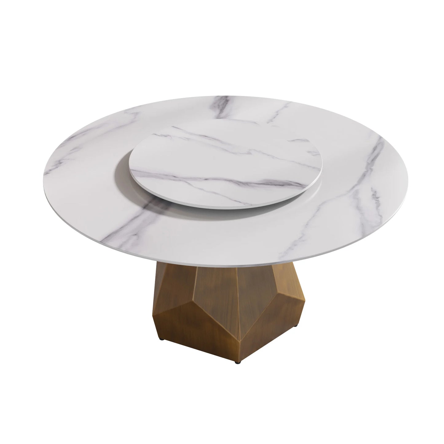 Marbella Sintered Stone Dining Table | 59" White Gloss Round With Lazy Susan Turntable