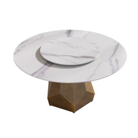 Marbella Sintered Stone Dining Table | 59" White Gloss Round With Lazy Susan Turntable