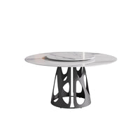 Marbella Sintered Stone Dining Table | 59" White Gloss Round With Lazy Susan Turntable