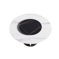 Marbella Sintered Stone Dining Table | 59" White Gloss Round With Lazy Susan Turntable