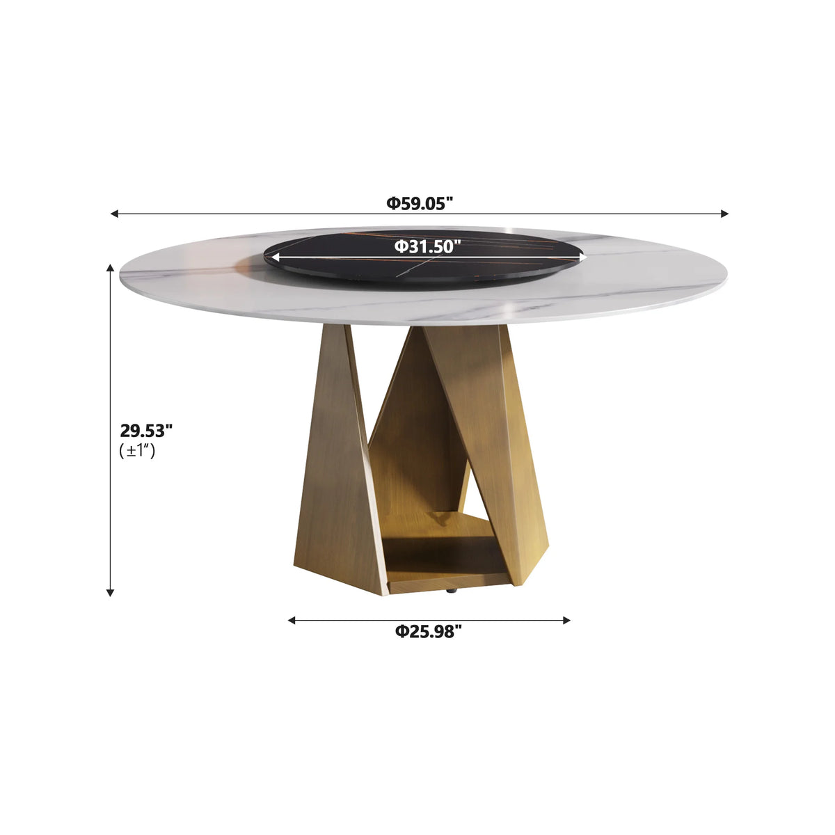 Marbella Sintered Stone Dining Table | 59" White Gloss Round With Lazy Susan Turntable