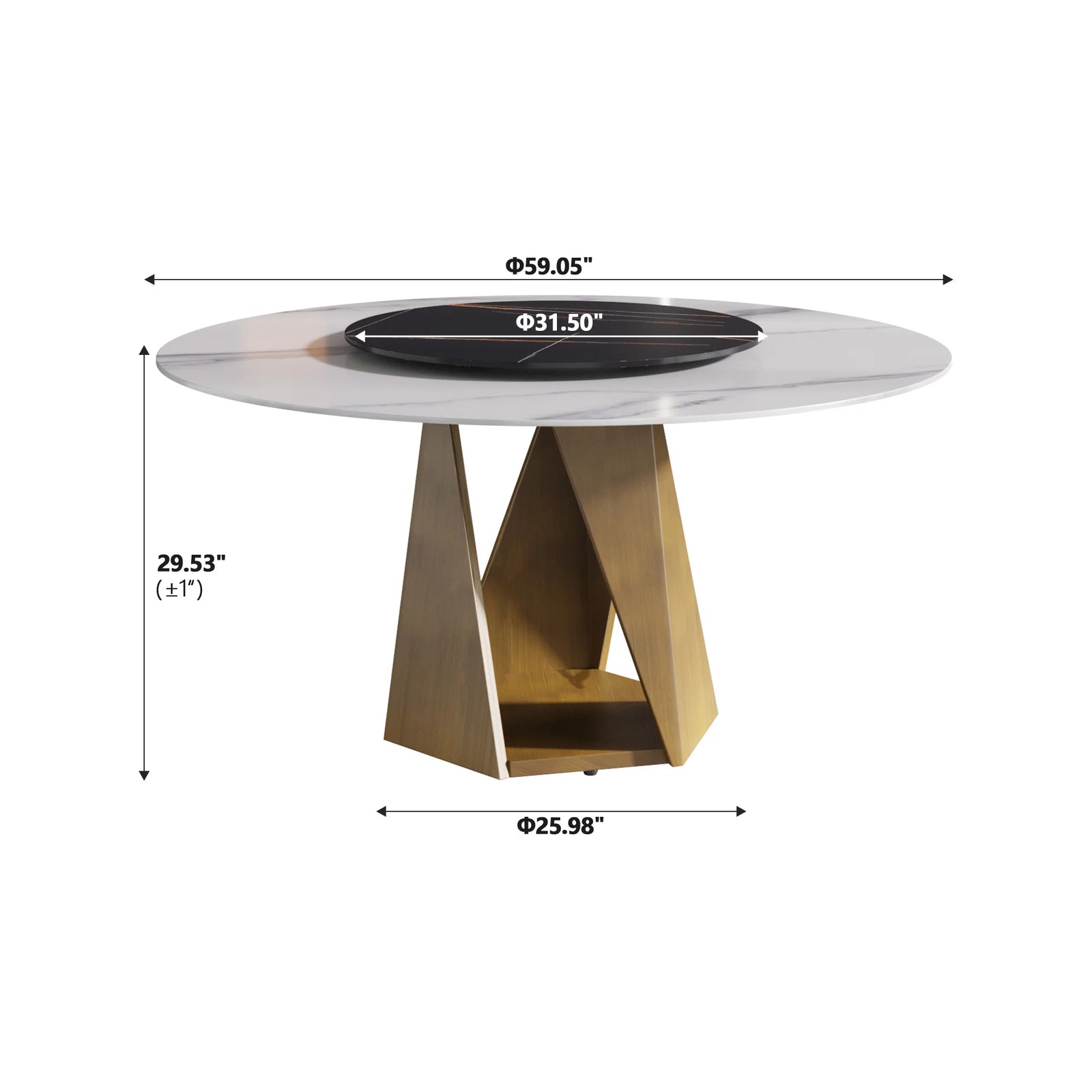Mesa de comedor Marbella de piedra sinterizada | Redonda de 150 cm (59") en blanco brillante con plato giratorio Lazy Susan