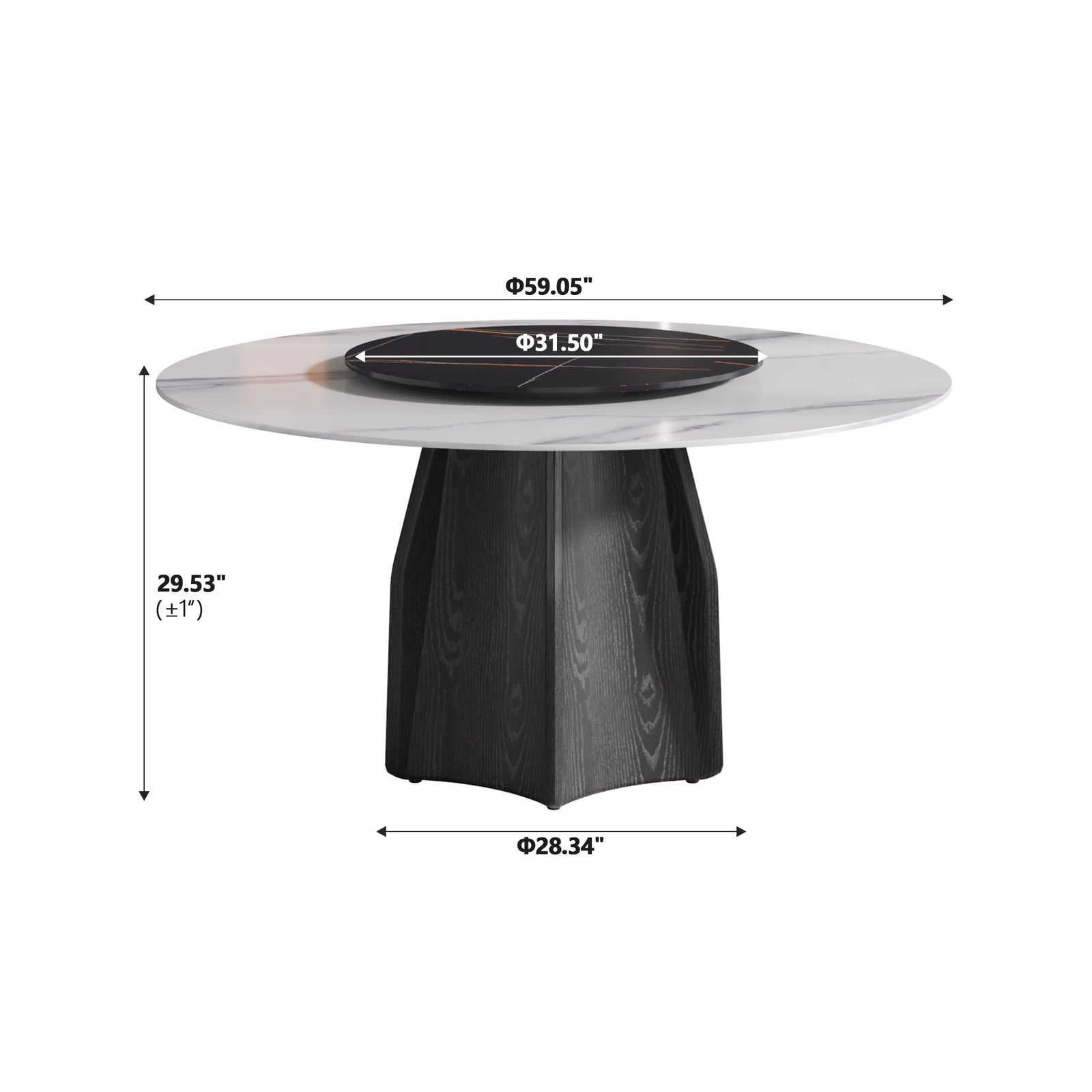 Marbella Sintered Stone Dining Table | 59" White Gloss Round With Lazy Susan Turntable