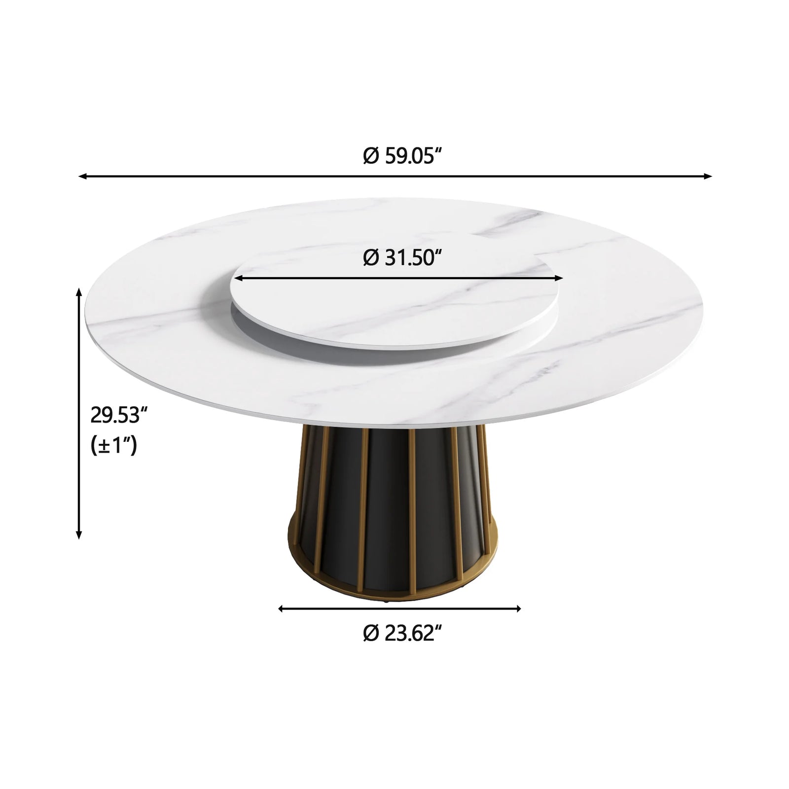 Marbella Sintered Stone Dining Table | 59" White Gloss Round With Lazy Susan Turntable
