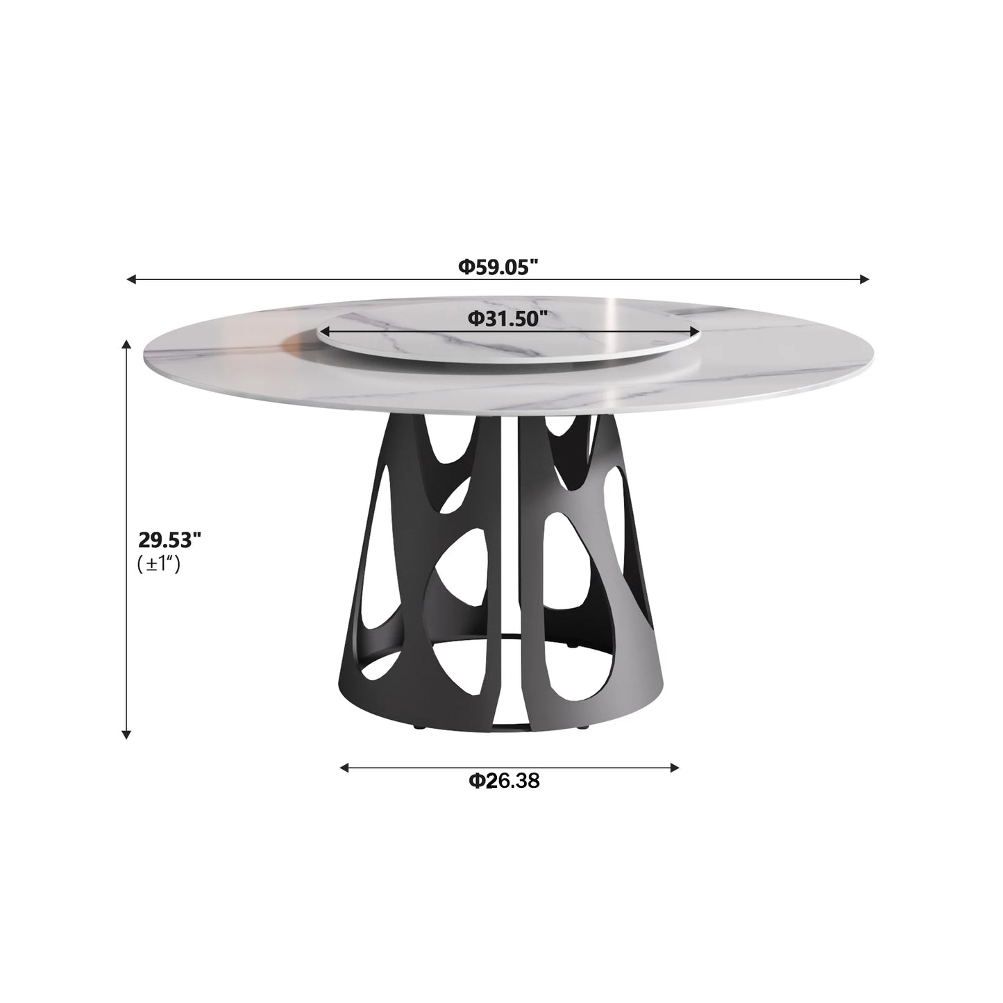 Marbella Sintered Stone Dining Table | 59" White Gloss Round With Lazy Susan Turntable