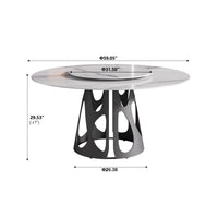 Marbella Sintered Stone Dining Table | 59" White Gloss Round With Lazy Susan Turntable