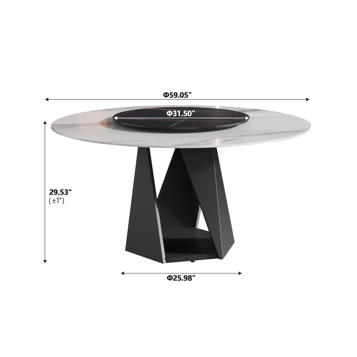 Marbella Sintered Stone Dining Table | 59" White Gloss Round With Lazy Susan Turntable