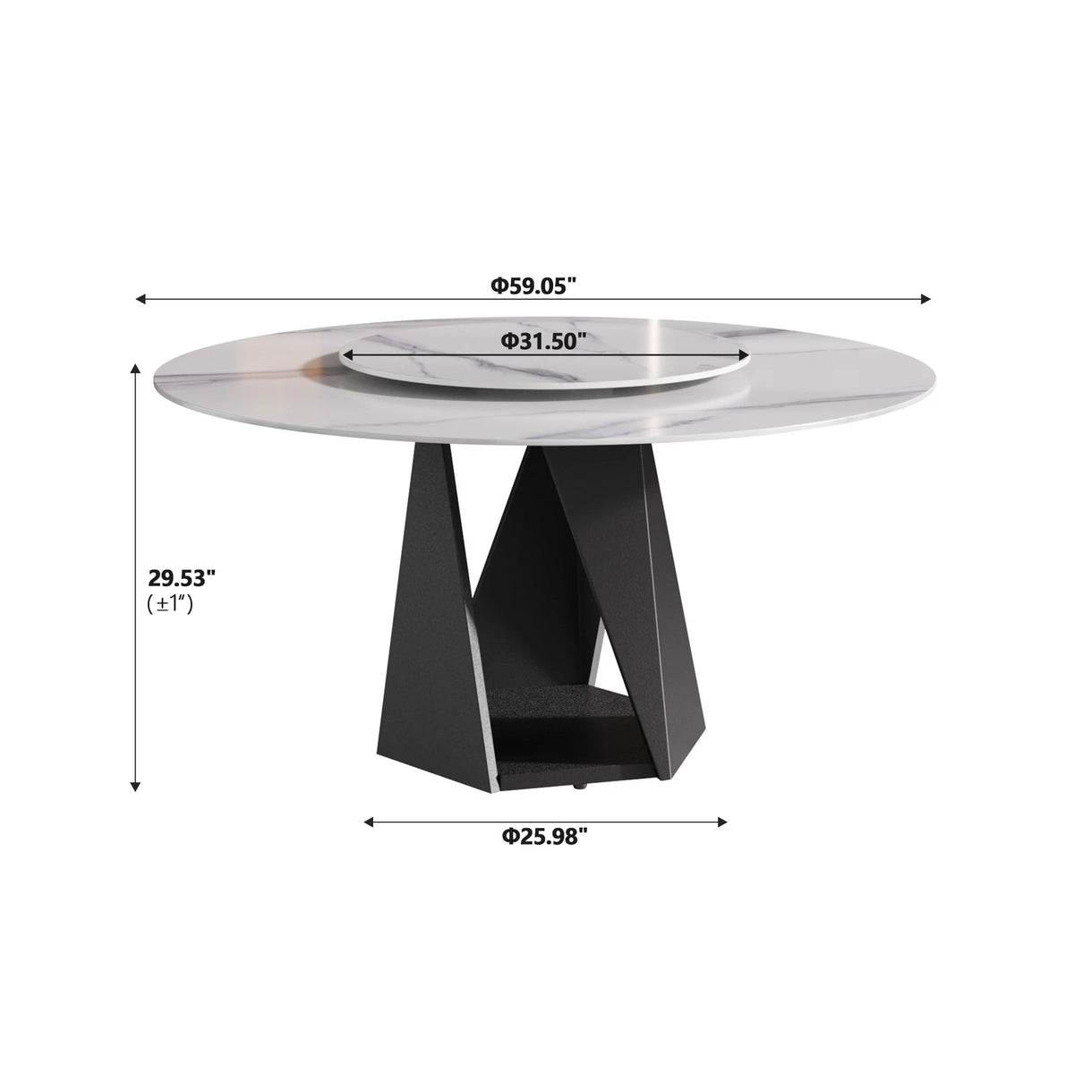 Mesa de comedor Marbella de piedra sinterizada | Redonda de 150 cm (59") en blanco brillante con plato giratorio Lazy Susan
