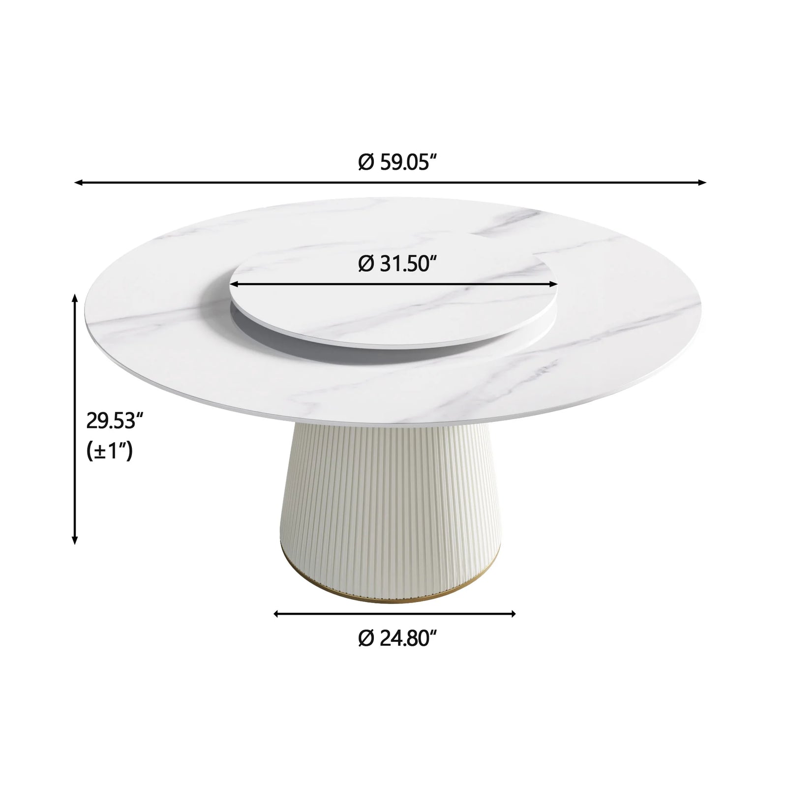Marbella Sintered Stone Dining Table | 59" White Gloss Round With Lazy Susan Turntable