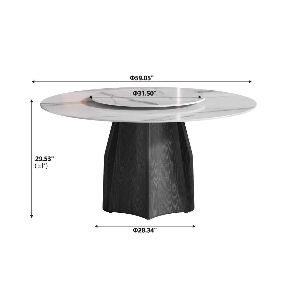 Marbella Sintered Stone Dining Table | 59" White Gloss Round With Lazy Susan Turntable