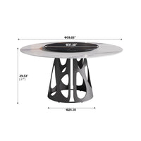 Marbella Sintered Stone Dining Table | 59" White Gloss Round With Lazy Susan Turntable