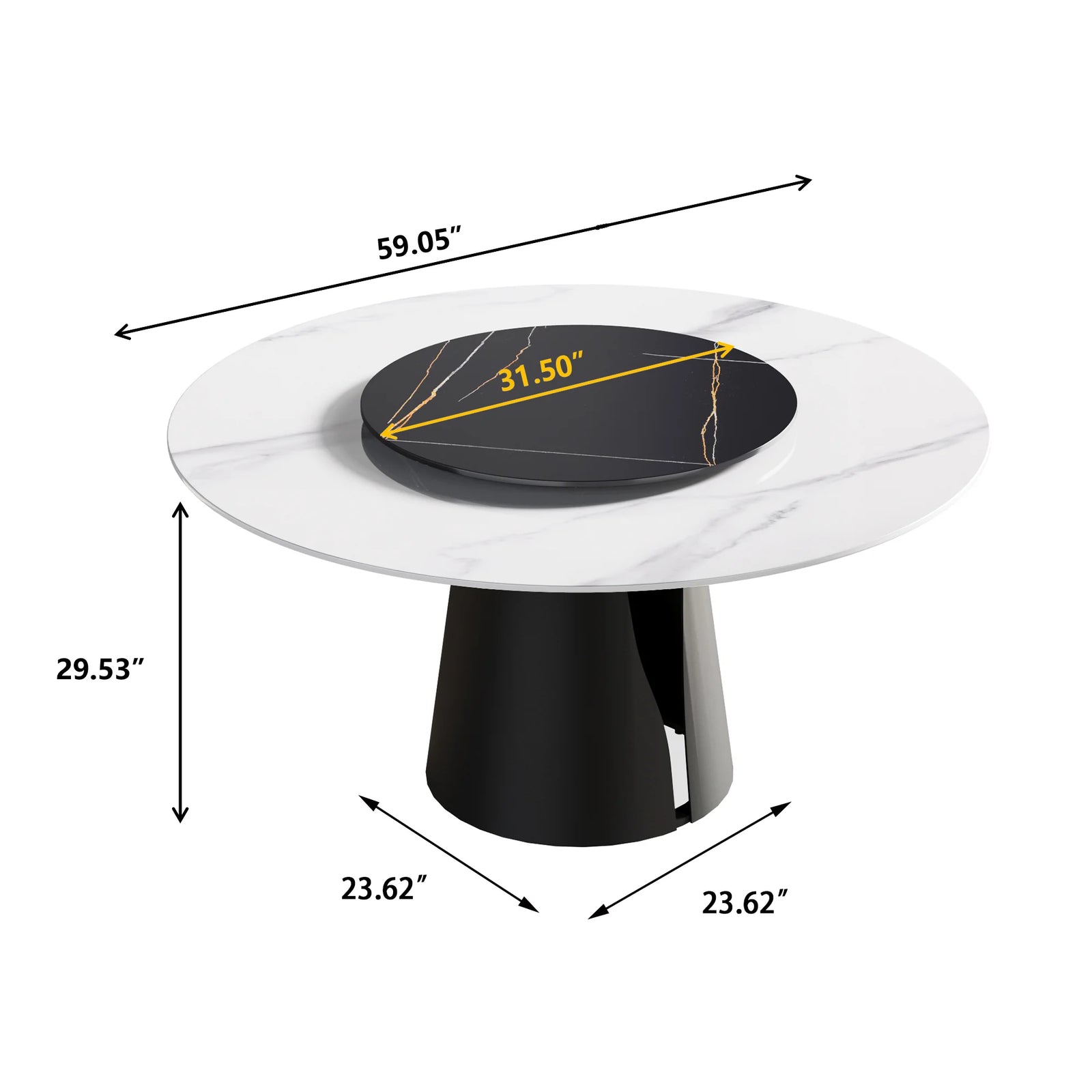 Mesa de comedor Marbella de piedra sinterizada | Redonda de 150 cm (59") en blanco brillante con plato giratorio Lazy Susan