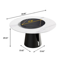 Marbella Sintered Stone Dining Table | 59" White Gloss Round With Lazy Susan Turntable