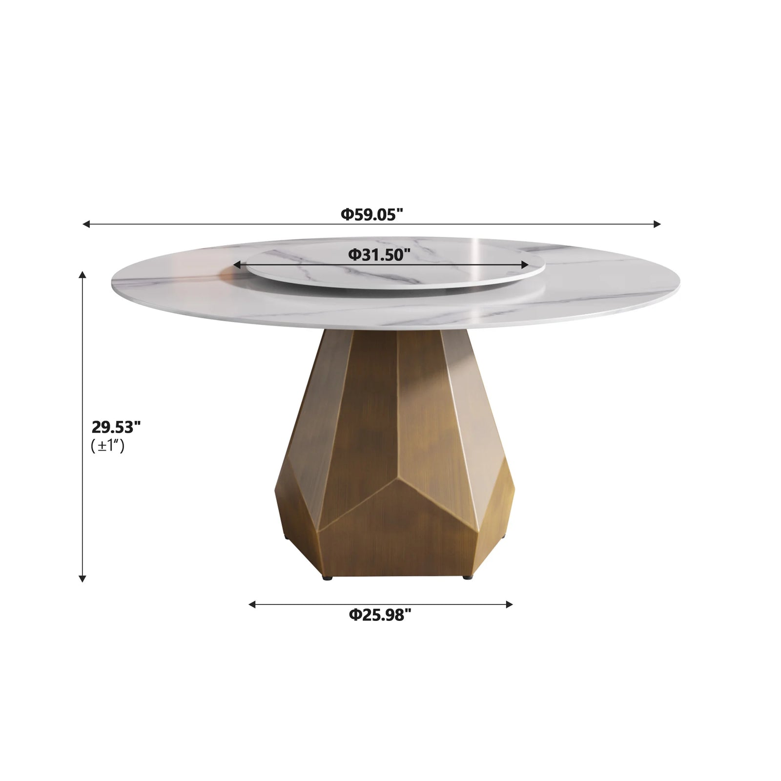 Marbella Sintered Stone Dining Table | 59" White Gloss Round With Lazy Susan Turntable