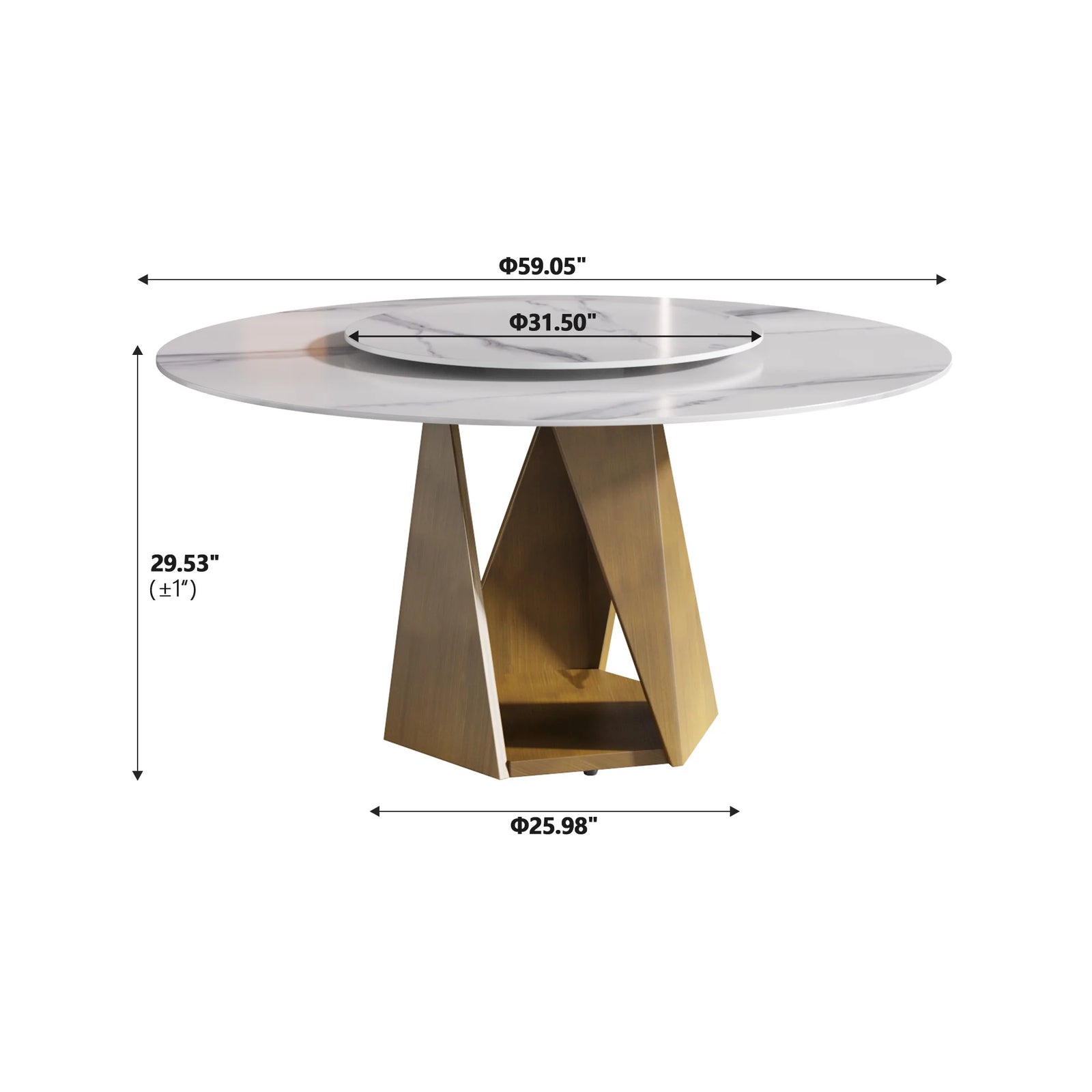 Mesa de comedor Marbella de piedra sinterizada | Redonda de 150 cm (59") en blanco brillante con plato giratorio Lazy Susan