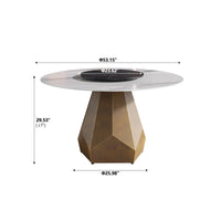 Marbella Sintered Stone Dining Table | 59" White Gloss Round With Lazy Susan Turntable