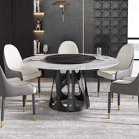 Marbella Sintered Stone Dining Table | 59" White Gloss Round With Lazy Susan Turntable