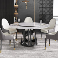 Marbella Sintered Stone Dining Table | 59" White Gloss Round With Lazy Susan Turntable