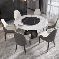 Marbella Sintered Stone Dining Table | 59" White Gloss Round With Lazy Susan Turntable