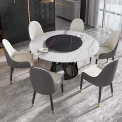 Marbella Sintered Stone Dining Table | 59" White Gloss Round With Lazy Susan Turntable