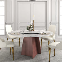 Marbella Sintered Stone Dining Table | 59" White Gloss Round With Lazy Susan Turntable