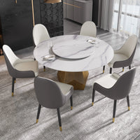 Marbella Sintered Stone Dining Table | 59" White Gloss Round With Lazy Susan Turntable