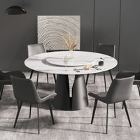 Marbella Sintered Stone Dining Table | 59" White Gloss Round With Lazy Susan Turntable