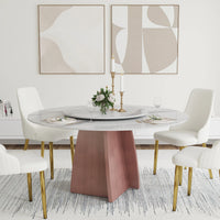 Marbella Sintered Stone Dining Table | 59" White Gloss Round With Lazy Susan Turntable