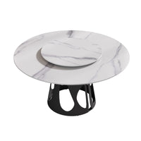 Marbella Sintered Stone Dining Table | 59" White Gloss Round With Lazy Susan Turntable