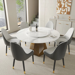 Marbella Sintered Stone Dining Table | 59" White Gloss Round With Lazy Susan Turntable