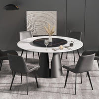 Marbella Sintered Stone Dining Table | 59" White Gloss Round With Lazy Susan Turntable