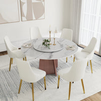 Marbella Sintered Stone Dining Table | 59" White Gloss Round With Lazy Susan Turntable