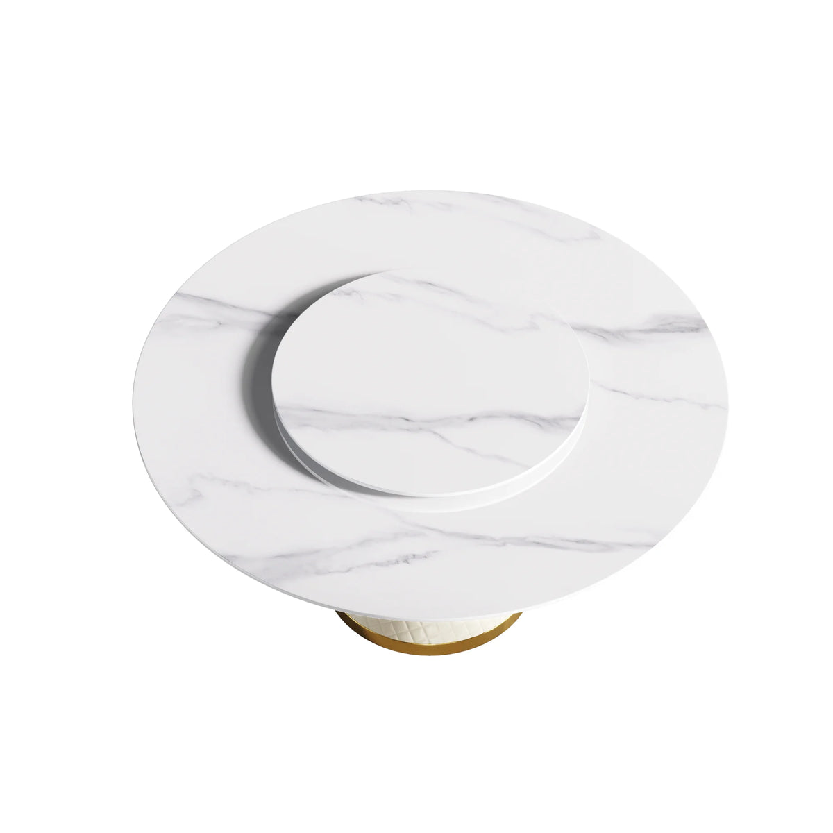Mesa de comedor Marbella de piedra sinterizada | Redonda de 150 cm (59") en blanco brillante con plato giratorio Lazy Susan