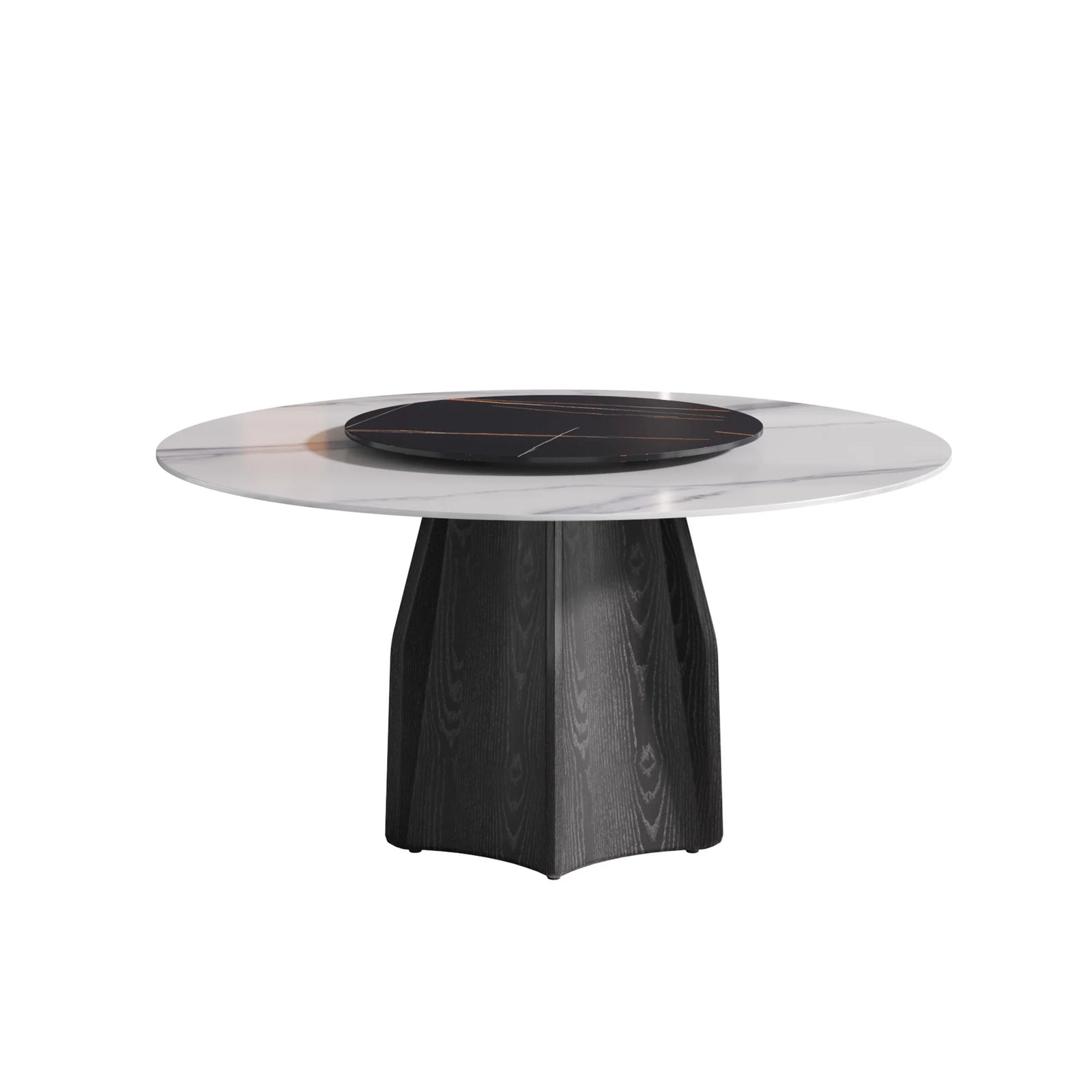 Marbella Sintered Stone Dining Table | 59" White Gloss Round With Lazy Susan Turntable