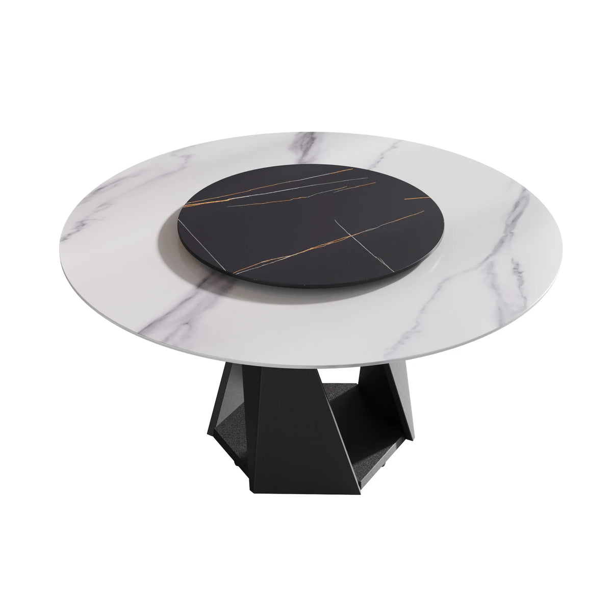 Marbella Sintered Stone Dining Table | 59" White Gloss Round With Lazy Susan Turntable