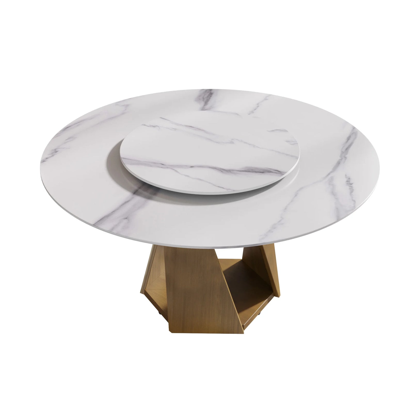 Mesa de comedor Marbella de piedra sinterizada | Redonda de 150 cm (59") en blanco brillante con plato giratorio Lazy Susan