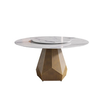 Marbella Sintered Stone Dining Table | 59" White Gloss Round With Lazy Susan Turntable
