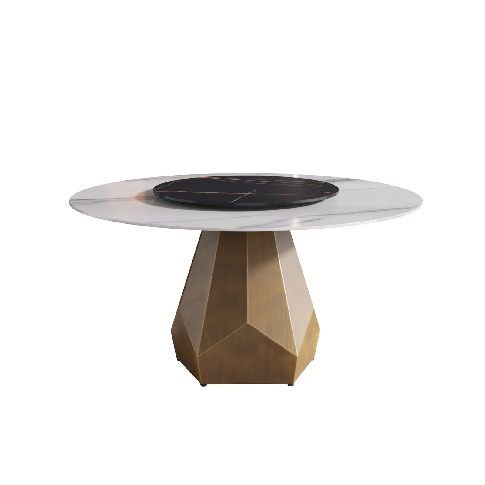 Mesa de comedor Marbella de piedra sinterizada | Redonda de 150 cm (59") en blanco brillante con plato giratorio Lazy Susan