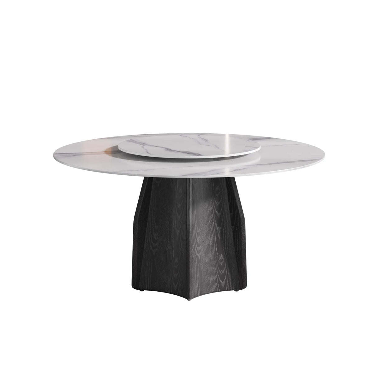Marbella Sintered Stone Dining Table | 59" White Gloss Round With Lazy Susan Turntable
