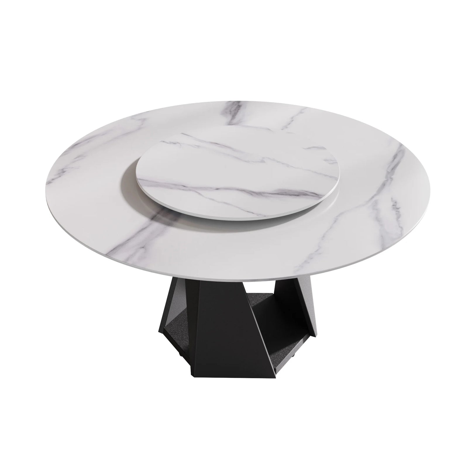 Mesa de comedor Marbella de piedra sinterizada | Redonda de 150 cm (59") en blanco brillante con plato giratorio Lazy Susan