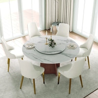 Marbella Sintered Stone Dining Table | 59" White Gloss Round With Lazy Susan Turntable
