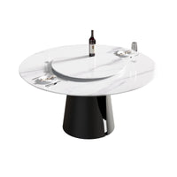 Marbella Sintered Stone Dining Table | 59" White Gloss Round With Lazy Susan Turntable