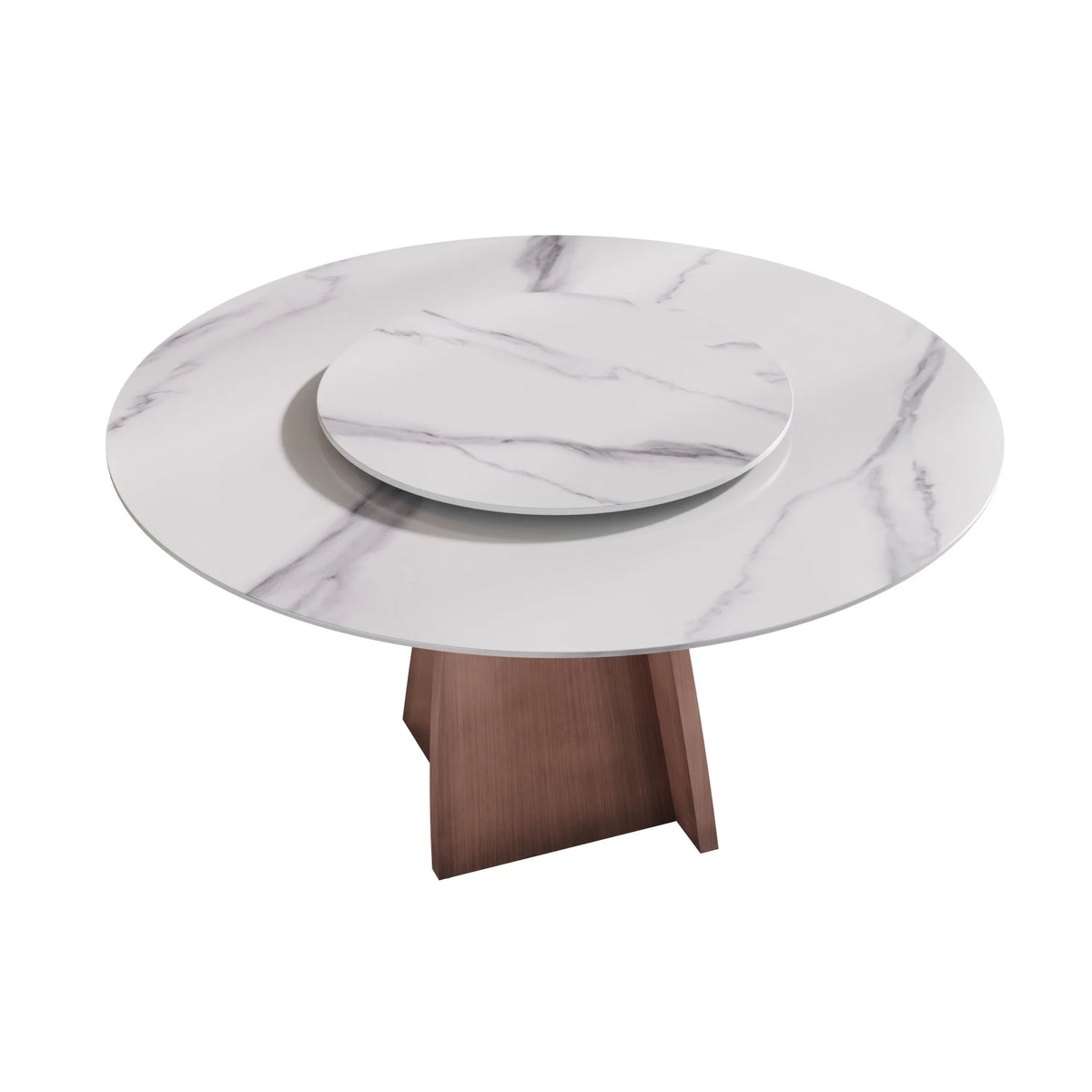 Marbella Sintered Stone Dining Table | 59" White Gloss Round With Lazy Susan Turntable